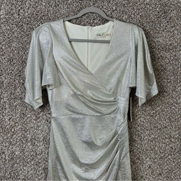 Eliza J Dress Womens 8 Champagne Ruched Side Flutter Sleeve Long Formal Gown NWT - Picture 3 of 10